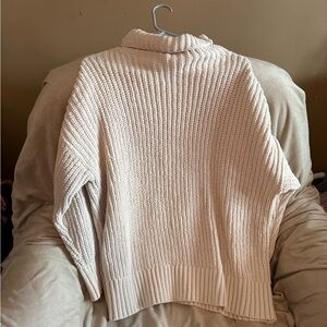aerie Cream Ribbed Turtleneck Pullover